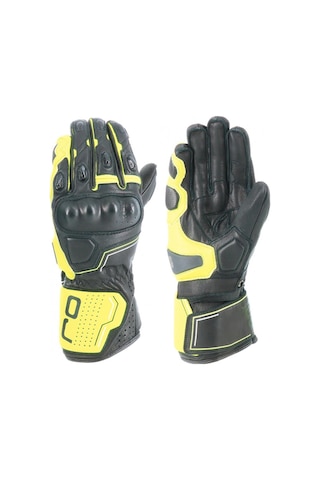 Oj Sleek Siyah/sarı Korumalı Uzun Racıng Deri Eldiven S