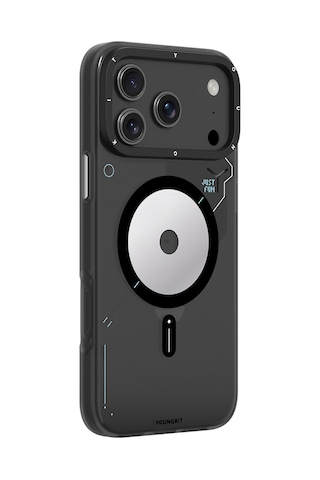 Apple Uyumlu iPhone 17 Pro Kılıf M-safe Şarj Özellikli Disk Desenli Youngkit Disc Battle Kapak Siyah Siyah