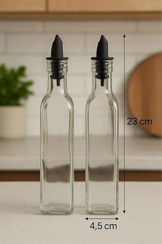 Cristallo 2'li Şeffaf Cam Silikon Tıpalı Yağdanlık Seti 250 Ml Çok Renkli