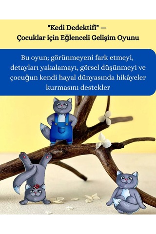 Kedi Dedektifi Ahşap Hafıza Eşleştirme Dikkat Zeka Oyunu 32 Parça