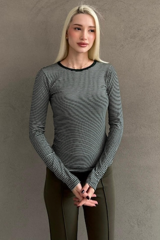 Yeşil Çizgili Uzun Kollu Kadın Body Mg2657 Yeşil