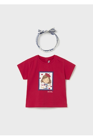Kız Bebek Saç Bandlı T-shirt Kırmızı