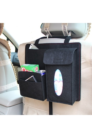 Keçe Araba Saklama Çantası Araba Arka Koltuk Asılı Organizatör Çantası Siyah