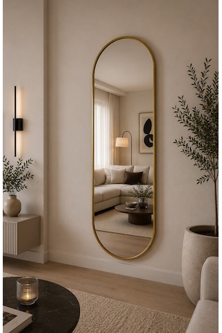 Effe Gold Metal Çerçeveli 180x60 Cm Elips Model Ayaklı Boy Aynası