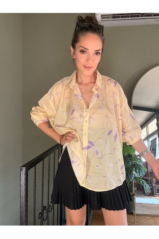 Ali Butik Sarı Desenli Rahat Kalıp Gömlek