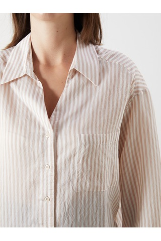Lcw Comfort Kahverengi Çizgili Oversize Kadın Gömlek