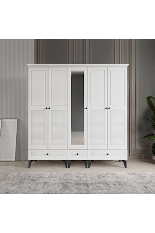 Beenal Nisa 5 Kapaklı Gardırop Dolap 200cm Beyaz - Beyaz