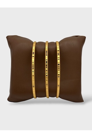 Arnes Jewelry Çelik 22 Ayar Altın Kaplama Desenli Ajda Bilezik - 3 Adet 21 Cm Ar625nes Gold