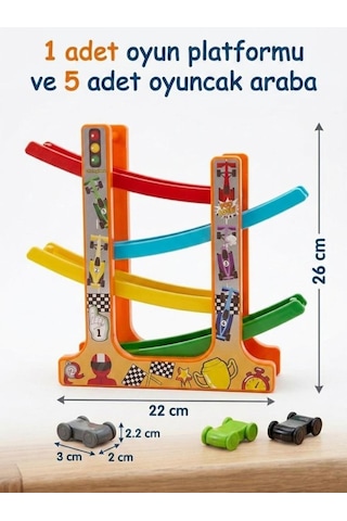 3 Katlı Araba Kaydırak Platformu Ve 5 Adet Yarış Arabalı Oyuncak Seti Çok Renkli