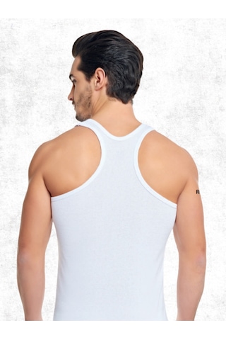 Erkek %100 Pamuk Spor Atlet Tekli Beyaz