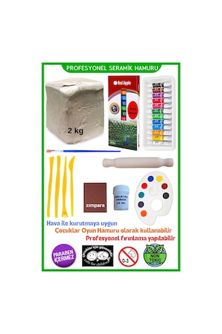 Beyaz Seramik Hamuru, Doğal Oyun Hamuru, Kil Çamuru 2 Kg 2000 Gr Ebeşuar Seti