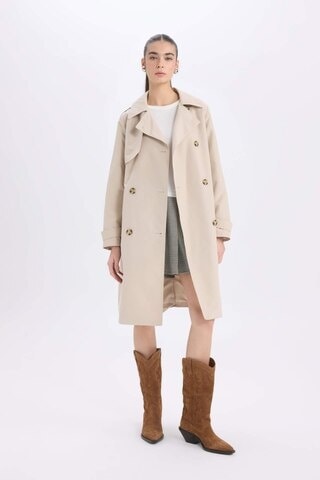 Defacto Su İtici Mevsimlik Trençkot Kruvaze Yaka Düğmeli Cepli Kemerli Apoletli A0593ax25sper170 Ekru