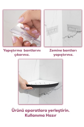Porsima 0447 İstiridye Yapışkanlı Banyo Köşe Rafı Organizer Siyah