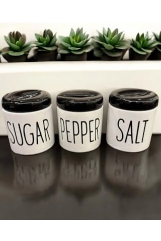 3 Lü Kavonoz Baharatlık Küçük Boy Beyaz / Siyah / Sugar /pepper / Salt / Kavonoz Seti Siyah Beyaz
