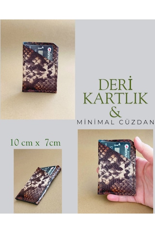 Luna Luster Hakiki Deri Minimal Avuçiçi Yılan Desen Tasarım Erkek Cüzdan Kartlık Drc-21 Kahverengi - Bej