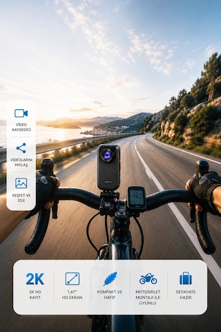 2k Mini Spor Kamera Vücut Kamera 1.47" Hd Ekran Video Kaydedici Motor Montaj Uyumlu Seyahat Siyah