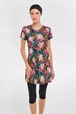 Kısa Kollu Yarı Kapalı Mayo 3601 Siyah Siyah