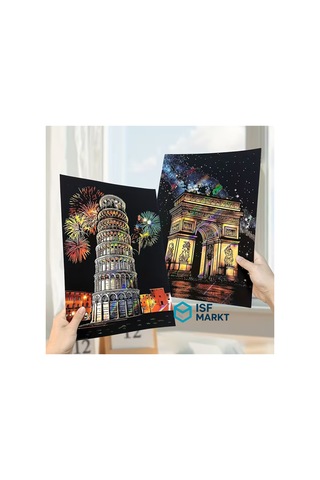 4 Lü Set : A3 Kazıma Resim Sanatı Kolezyum, Pisa Kulesi, Özgürlük Heykeli Dıy