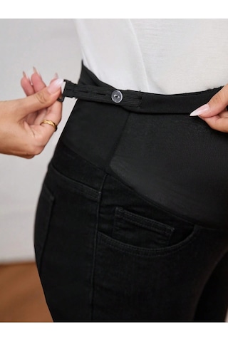 Shevega Kadın Siyah Hamile Esnek Karin Bantli Dar Paça Jeans Pantolon Siyah