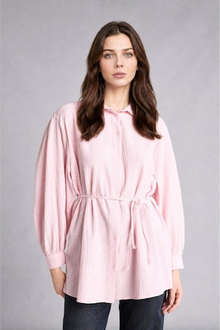Defacto Relax Fıt Kırışık Dokulu Kumaş Uzun Kollu Açık Pembe Tunik H7714ax26hspn645 Pembe-pn645