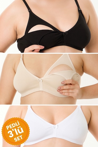 Par Lingerie Pl 3'lü Çıkarılabilir Pedli Emzirme Sütyeni Siyah - Beyaz - Ten