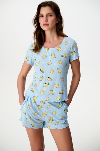 Penti Açık Mavi Happine Rib Şortlu Pijama Takımı Açık Mavi
