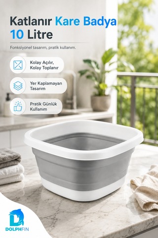Katlanır Badya 10 Lt Mutfak Hazırlık Ve Hamur Yoğurma Kabı Beyaz - Gri