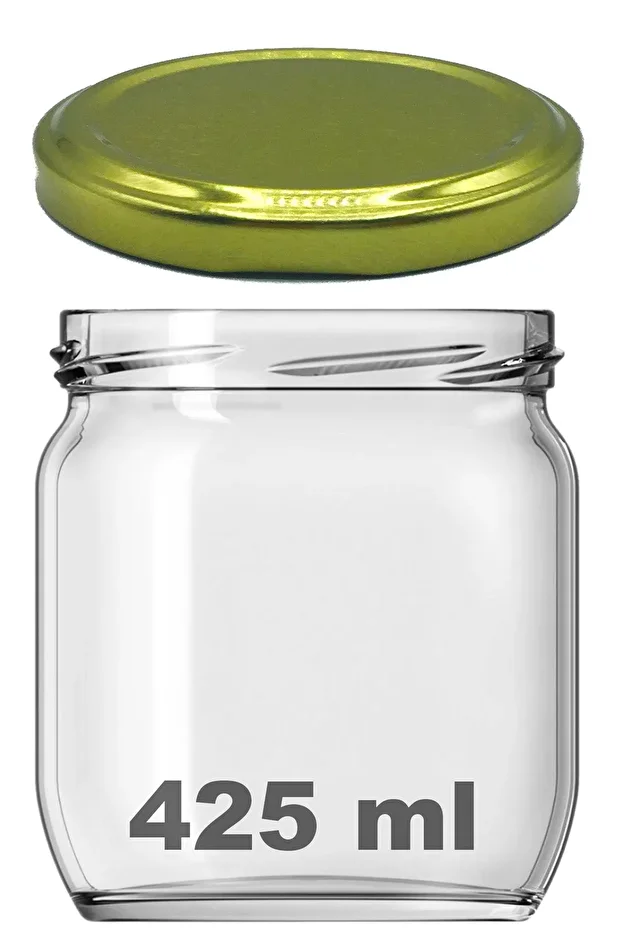 4 Adet 425 Ml Metal Konserve Kapaklı Yoğurt, Sosluk, Baharatlık, Menemen 425 Cc Cam Kavanoz Gold