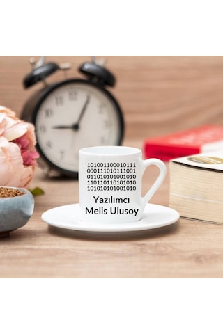 Yazılımcıya Hediye Kod Tasarımlı İsme Özel Kahve Fincanı Tekli Beyaz