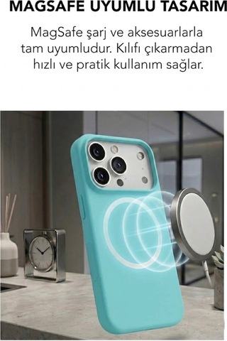 Apple İphone 17 Pro Max Uyumlu Magsafe Lansman Silikon Kılıf Turkuaz
