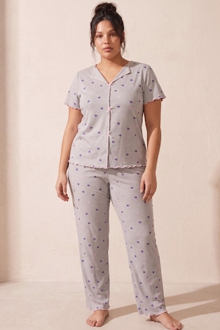 Siyah İnci Beden Fitilli Kaşkorse Örme Pijama Takım26120851 Gri