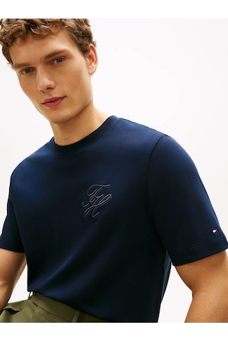 Tommy Hilfiger Mw0mw42391 Script Light Interlock Tee Erkek Tişört Lacivert