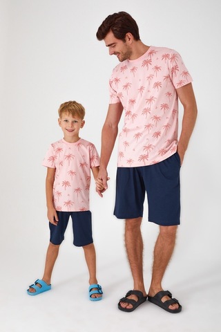 Rolypoly Palm Tree Patterned Pembe Erkek Bermuda Takım 5274-33244 Pembe