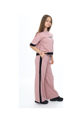 Kız Çocuk %100 Pamuk Oversize Yarım Kol Alt-üst Eşofman Takım-eşt-0017 Pudra