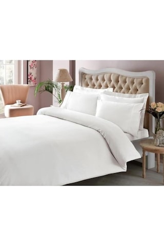 Taç Çift Kişilik Premium Basic Stripe Saten Nevresim Takımı Beyaz