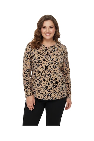 Linsolita Kadın V Yaka Baskılı 2 Düğmeli Bluz Bgl-st05093 CAMEL