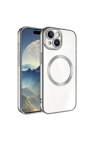 Apple Uyumlu iPhone 15 Plus Kılıf M-safe Wireless Şarj Özellikli Zore Setro Silikon Koyu Gri