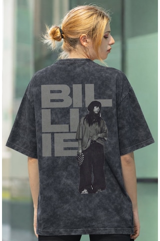 Sevbano Tasarım Billie Eilish Şarkıcı Sırt Baskılı Unisex Oversize Eskitm Siyah