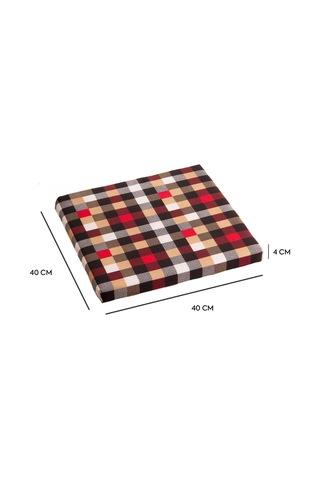 Sandalye Oturum Minderi Desenli 40x40x4 Bağcıklı Çıkarılabilir Kılıflı Çökme Yapmaz Kırmızı 2'li Çok Renkli