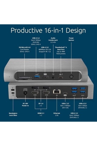 Kensington Usb4 Dörtlü 4k Ekran Bağlantı İstasyonu Sd5800t Quad 4k 100w Thunderbolt 4