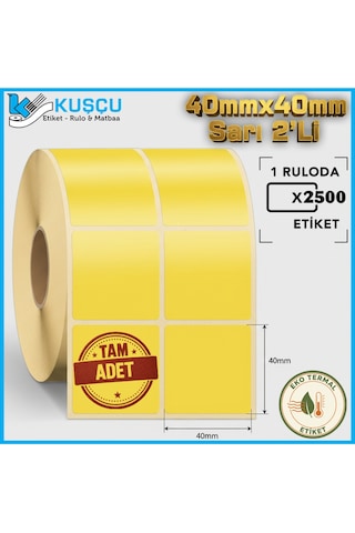 40x40 2'li Sarı 2500 Adet Eko Termal Etiket 1 Adet Diğer