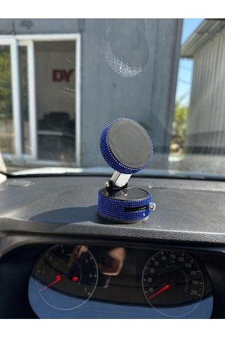 Kadınlara Özel Kristal Taşlı Saks Mavisi Araç Telefon Tutacağı Oto Telefon Tutucu