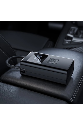 Primepickings Black Taşınabilir Şişirme Cihazı Led Işıklı Dijital Lastik Şişirme Kablosuz Şarjlı Ve Fişli Araç Motosiklet Bisiklet Balonlar İçin