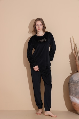 Lukitus Pamuklu Kadife Pijama Takımı Siyah Kadife01 Siyah