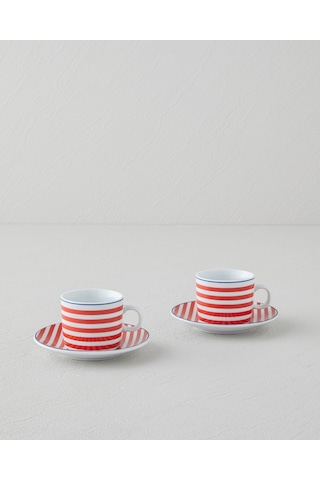English Home Fresco Porselen 4 Parça 2 Kişilik Kahve Fincan Takımı 80 Ml Kırmızı - Beyaz Kırmızı - Beyaz