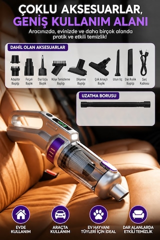 Ezere Powervac 24000pa Araç İçi Ve Ev Tipi Şarjlı Vakum Süpürge