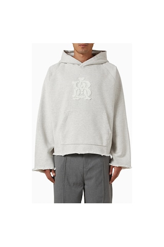 About Blank Monogram Cut Off Hoodie Cropped Boxy Gri Erkek Sweatshirt