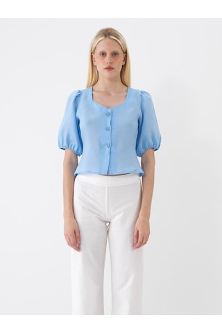 Xint Mavi %100 Keten Regular Fit Bluz 751075