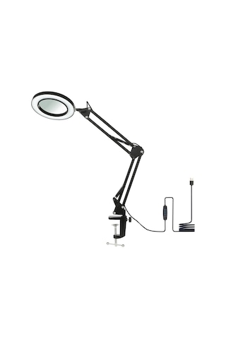 Tomshine Siyah Tomshine Esnek Kelepçeli Masa Lambası, 8x Büyüteçli