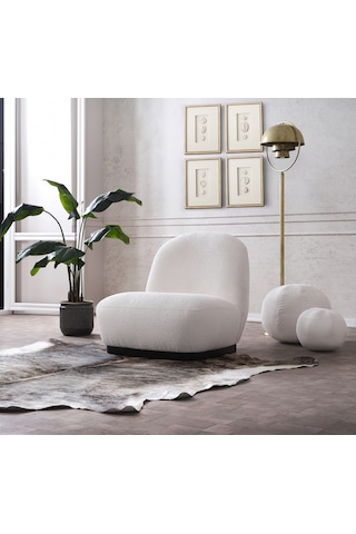 Vipa New Moon Lüks Modern Şık İskandinav Tasarım Tekli Koltuk, Berjer, Comford, Salon Ve Oturma Odası İçin Kırık Beyaz Teddy Kırık Beyaz